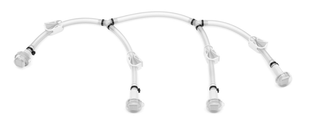 Clear tubing harness with hose barbs, tees and clamps