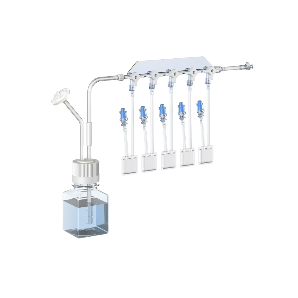Media bottle connected to a bag manifold