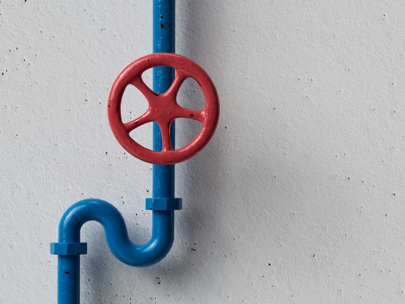 Blue water line with a red valve
