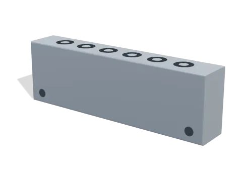 Manifold with a -8 ORB inlet and six 1/4 NPT outlets