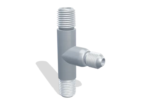 Tee with a 1/4 NPT male run and a -4 JIC male branch