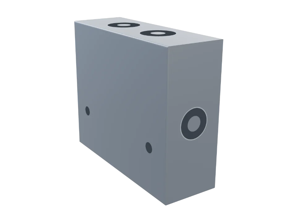 Valve block: -8 ORB in and out, two 10 size cavities, custom machined 12L14 Steel fitting